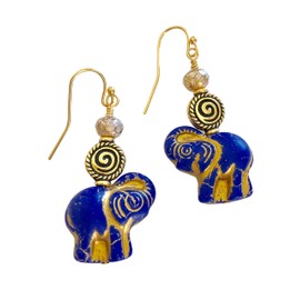 Cobalt Blue Elephant Earrings, Lucky Elephants, Premium Czech Glass, Sapphire Blue With Gold, Elephant Jewelry, Animal Lover, Wildlife Earrings.