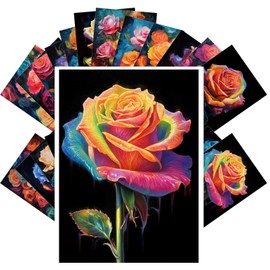PIXILUV Vintage Postcards (24pcs 4"x6") Neon Blooms: A Luminous Postcards Collection Capturing the Vivid Dance of Roses in a Symphony of Neon Hues