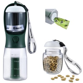 Cibaabo Dog Water Bottle with Food Container & Poop Bag Holder, Travel Water Bowl, Portable Pet Dispenser, Dog Stuff Accessories Items, Puppy Essentials Necessities for Yorkie Chihuahua Walking Hiking