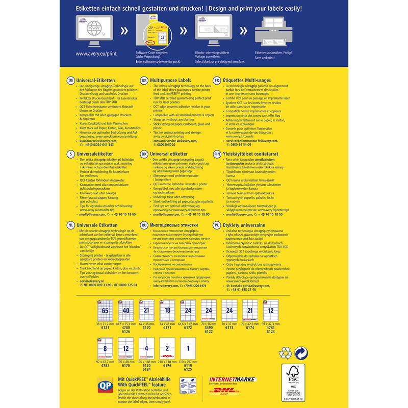 Avery Zweckform 6170 Labels 64 x 36 mm Quick-Peel 25