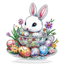 MAXBYE Easter 5D Diamond Art Ornaments Kits, DIY Diamond Art Painting Eggs and Bunny Desktop Ornament, Special Shaped Crystal Diamond Art Painting Bunny Tabletop for Home Decor