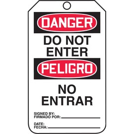 Accuform TMS111CTM PF-Cardstock Bilingual Spanish Safety Tag, Legend "Danger DO NOT Enter", 5.75" Length x 3.25" Width x 0.010" Thickness, Red/Black on White (Pack of 5)