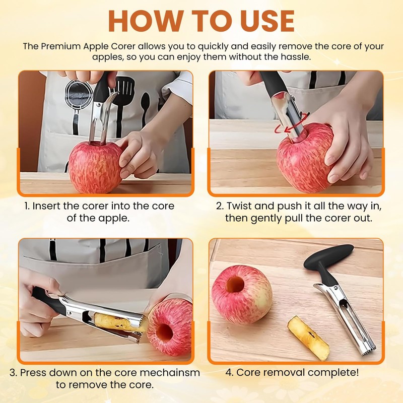 Apple Corer Remover, Stainless Steel Apple Corer with Serrated Blade