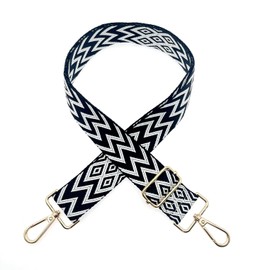 JZK Bohemian style black-white adjustable wide fabric bag strap with clips for handbag, shoulder bag strap, crossbody bag strap replacement