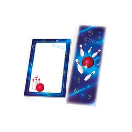 Limonia 12 Bookmarks + 12 Mini Notepads, 25 Sheets Each DIN A7 Set Guest Gift Party Bags for Children's Birthday Party Theme Party Celebration Event Travel Boys Boys Girls School Bowling Neon