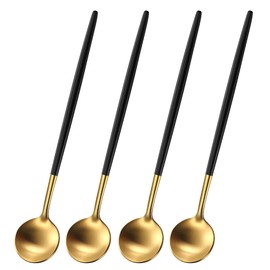 DEHOV 4 PCs 6.7 Inches Brush Gold Stainless Steel 304 Iced Tea Spoons With Black Handle,Long Handle Coffee Stirring Spoon,SS18/10 Matte Gold Black Handle Teaspoons