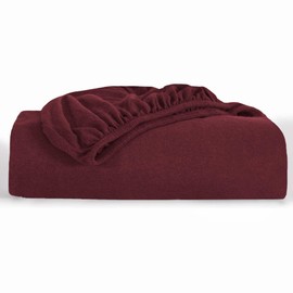 Oxford Homeware Burgundy Double Fitted Sheet –100% Organic Cotton 30 Cm Deep Pocket Jersey Bed Sheets, Soft Breathable Easy Care Fitted Sheets – Shrinkage and Fade Resistance (137x190)