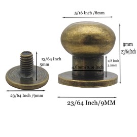 Denailey 12 Sets Solid Brass Round Head Button Stud Screw Leather Rivet Chicago Screws Button Rivets for Leather Craft Belt Wallet Handbag Repairs Decoration (Round Head Size 8mm, Shiny Silver)