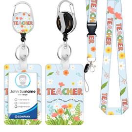 BUDUOZHI Lanyard with ID Holder Teacher Badge Holder with Retractable Reel Clip Badge Reel Heavy Duty with Carabiner Clip Card Name Tag Lanyard Vertical ID Card Protector Case for Nurse Teacher