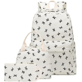 LEDAOU School Backpack Boys Teenagers Children Teenagers Girls Daypack Girls Leisure Backpack White Daisy Black Backpack, Bow Wave Point