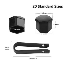 LICQIC Wheel Bolt Caps, 19 mm Wheel Nut Cover, Wheel Bolt Caps with 1 Piece Removal Hook for Screws, 20 Pieces, Black