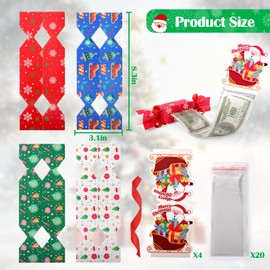 Vodolo 4PCS Christmas Money Box for Cash Gift Pull,Funny Surprise Box Money Gift Box for Kids Adults with 80 Transparent Bags,Exploding Money Roll Pull Pouch,Creative Ways to Give Money Gifts