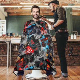 visesunny Monster Truck Car Pattern Barber Cape Anti-Static Hair Cutting Cape with Snap Closure Professional Salon Polyester Cape Barber Water-Resistant Hairdressing Cape Adjustable Snap for Hairstyli