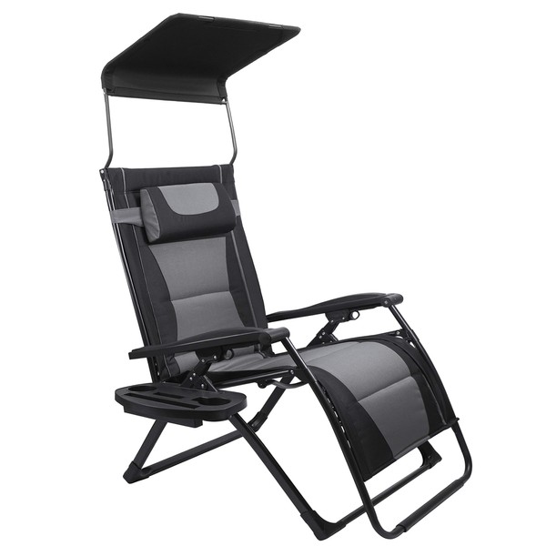 Adako USA XXL Oversize Recliner Folding Chair for Camping Patio Outdoors Zero Gravity Extra Wide Reclining Padded Seats with Sunshade and Cup Holder Tray [Heavy Duty]
