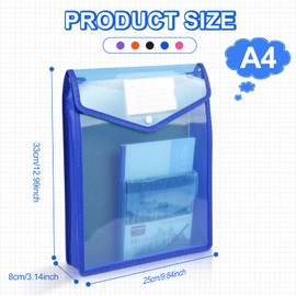 Vicloon Clear Pocket Documents, Pack of 5 Document Wallets A4 Document Folder Plastic Folder with Labels and Press Stud for Document Organisation (Vertical) (Blue + Purple + White + Pink + Orange)