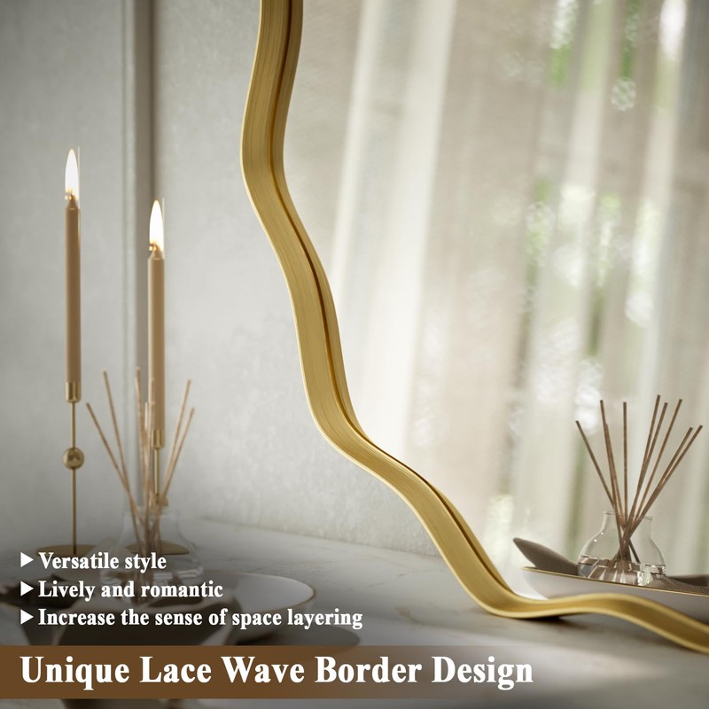 VooBang Gold Scalloped Circle Mirror, 30" Wavy Edge Round Wall