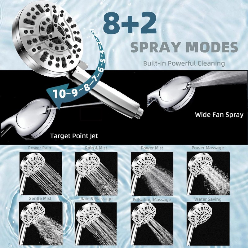 Filtered Shower Head with Handheld, High Pressure 10 Spray Mode