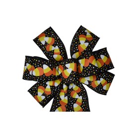 10" Candy Corn on Black Wired Wreath Bow