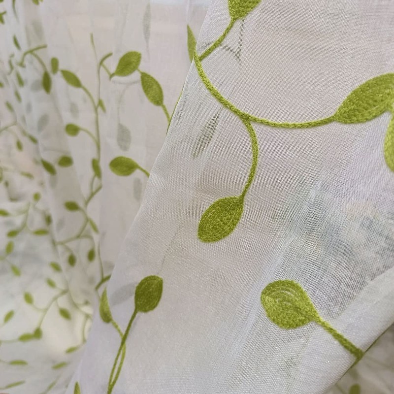 TIYANA Leaf Pattern Lace Curtain Thin Green Vine Leaves 2