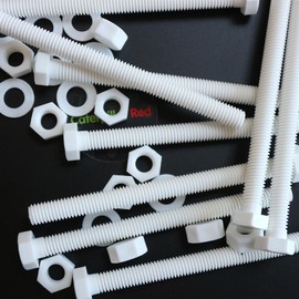 10x White Hex Head Screws Polypropylene (PP) Plastic Nuts and Bolts, Washers, M8 x 100mm, Acrylic, Water Resistant, Anti-Corrosion, Chemical Resistant, Strong.
