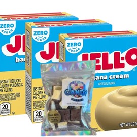 Pie Filling Mix & Instant Pudding 0.9 oz Box Sugar Free (Pack of 3) with Candy Freezer Freeze Dried Ice Cream Bites (Zero Sugar Banana Cream) - Candy