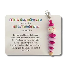 Glückswürmchen, Sorgenwürmchen handmade, Ranzenbaumler, Sorgenwurm, Worry worm, Mutmacher, Glücksbringer, Holz, Farbwahl (Pink)