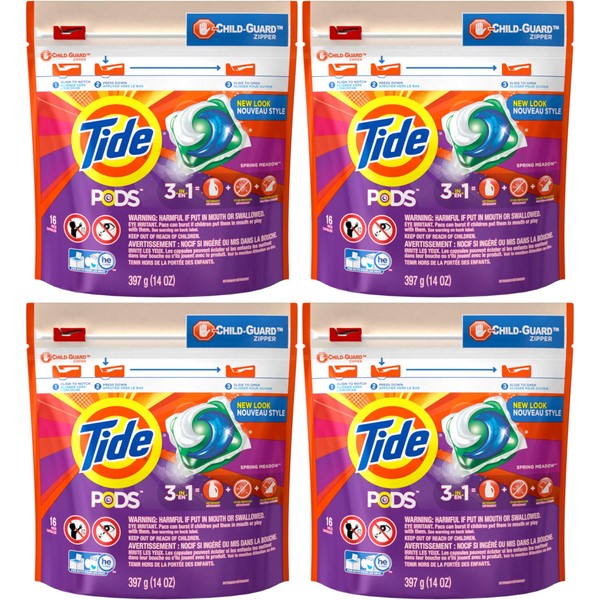 Tide Pods Laundry Detergent - Spring Meadow, 16 Pacs each (Value Pack of 4)
