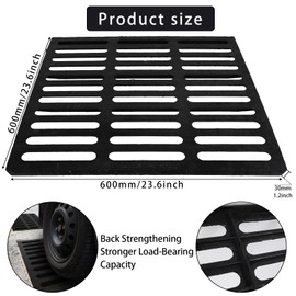 apgbwj Cast Iron Drain Grate, 24"X24" Outdoor Drain Cover,Heavy Duty Metal Sewer Drain Cover,Black Square Drain Grate for Concrete Floor (True Size 23.6”x23.6”)