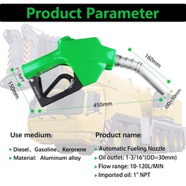 Azdele 1 Inch NPT Green Automatic Fueling Nozzle 1-3/16 Inches(OD=30mm) Spout Auto Shut Off Aluminum Alloy Diesel Petrol Fuel Nozzle, The Max Flow Rate 120L/Min