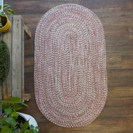 Orchid Blended Tweed Reversible Braided 20X30 Scatter Throw Rug - Poppy Red, Handcrafted in USA, Woven Texture, High Traffic, Entryways, Kitchen, Mudroom, Bed, Bath, Porch - 20 in X 30 in Oval