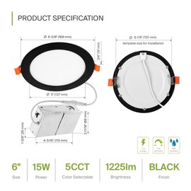 ASD LED Recessed Lighting 6 Inch | 2700K/3000K/3500K/4000K/5000K, 15W 60W Eqv | Ultra Thin Dimmable Ceiling Lights with J Box, Canless Wafer Downlight | Round Slim Panel Light - UL Energy Star 1 Pack