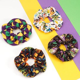 Mardi Gras Hair Ties for Women Girls Purple Fleur De Lis Mask Hair Scrunchies Elastics Hair Bands Scrunchy Ropes Carnival Celebrations Party Hair Accessories 4PCS