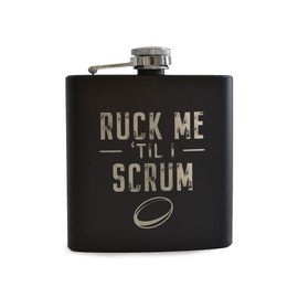 Ruck Me Til I Scrum Black Hip Flask - Funny Rugby Gifts for Men Women - Rude Anniversary Present