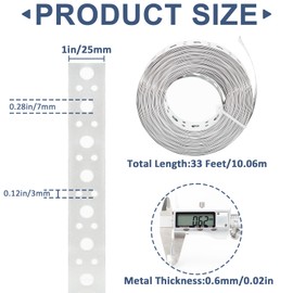 Galvanized Metal Pipe Strap 1-Inch x 33FT 0.6mm Thickness for Pipe Support Pipe Hanger Strap Metal Strapping with Holes