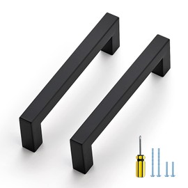 Ravinte 15 Pack Black Cabinet Pulls 4-1/2 Inch Square Cabinet Handles Matte Black Kitchen Hardware for Cabinet Drawer Pulls Come with Screwdriver