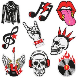 Sew On/Iron On Patches for Clothes, 9PCS Dark Embroidered Applique Iron On Patches for Clothes Repair,Heavy Metal Rock Music Band Sew Patch for Clothing, Jeans, Hats, Backpack,Shoes DIY Accessories