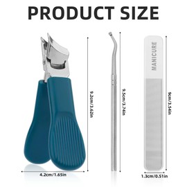 Eagle Beak Beveled Nail Clippers, Wide Jaw Anti-Splash Slanted Nail Clipper Set Long Handle Sharp Curved Blade for Thick/Ingrown Toenails Seniors Precision Care (Green)