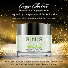 SNS Nail Dip Powder, Gelous Color Dipping Powder - Austrian Edelweiss (Mint Green, Glitter) - Long-Lasting Dip Nail Color Lasts 14 Days – Low-Odor & No UV Lamp Required - 1 oz
