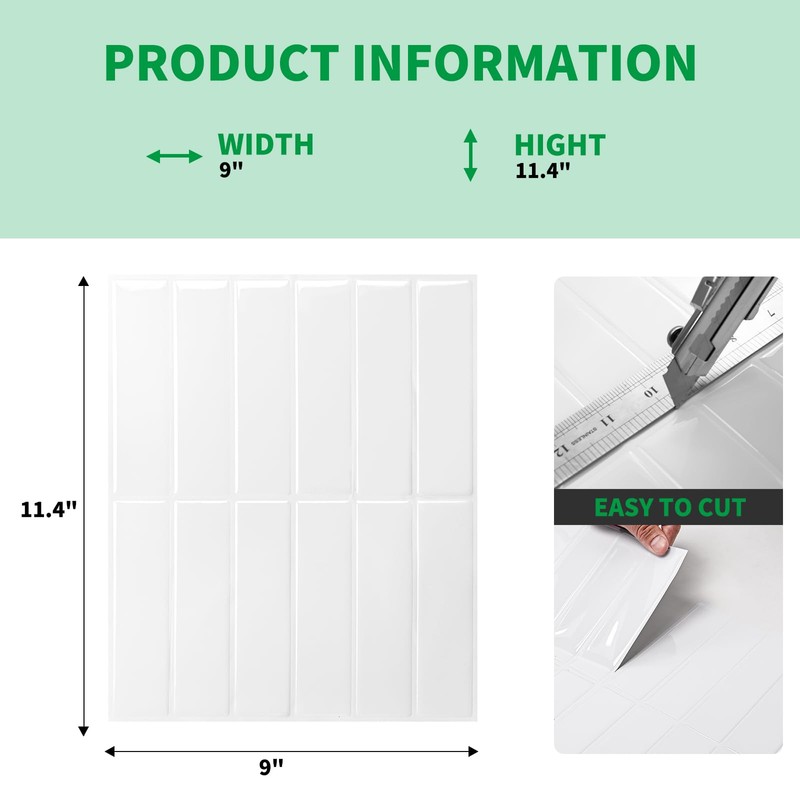 LONGKING 10-Sheet White Peel and Stick Backsplash for Kitchen Wall,