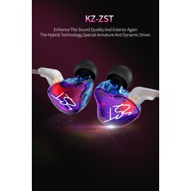 KZ ZST in Ear Monitors 1BA+1DD HiFi IEM Wired Earbuds Noise Cancelling Earbuds Rich Bass Stereo Headphones Comfortable in Ear Earbuds with Detachable Cable for Musicians Singers (Colorful, No Mic)