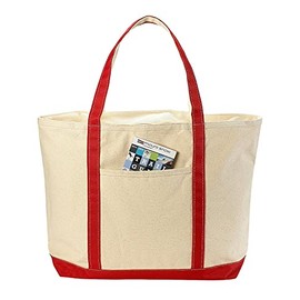 Handy Laundry Canvas Tote Beach Bag - Large Bags with Shoulder Straps, Strong Enough to Carry Beach Gear and Wet Towels. Front Pocket, Zippered Top Closure. (Red)
