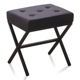 Wimarsbon Ottoman Foot Stool Tufted Vanity Stool Ottomans Thickened Cushion Footstool Mulifunctional Shoe Changing Seat Step Stools with Metal X Leg for Living Room Bedroom Velvet Black
