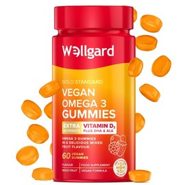 Wellgard Vegan Omega 3 Gummies by Wellgard - Chewable Algae-Derived DHA & ALA, Omega 3 Supplements, Allergen-Free, Natural Flavour, Formulated in UK