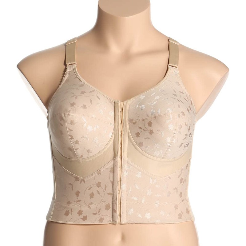 Elila Women's Plus Size Jacquard Front-Close Wireless Longline Posture Bra
