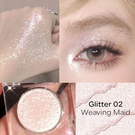 KYDA Single Glitter Eyeshadow, Pale Champagne Silver Eyeshadow, Lasting Blendable Shimmer Pearl Eyes Shadow, Sparkling Eyes Glitter, Soft Buildable Glossy Color, Wet Look Effect, Weaving Maid