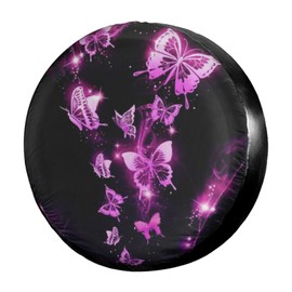 Dujiea Glitter Pink Butterfly Spare Tire Cover, Universal Wheel Tire Cover Dust-Proof Tire Protectors for Trailer Rv Van SUV Truck Camper and Many Vehicle 14 15 16 17 Inch
