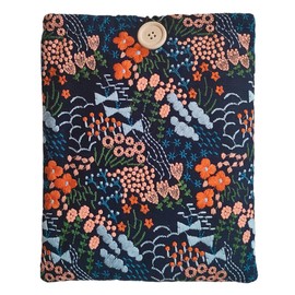 Zosiana Designs Floral Embroidered Canvas Book Sleeve - Elegant Book Cover, Padded Protector for Paperbacks & Hardcovers, Ideal for Book Lovers, Wooden Button (Meadow, Blue, Large)