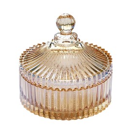 Bamboopack 280ML 10OZ Crystal Glass Candy Dish with Lid Decorative Covered Candy Bowl Candy Jar Container Box Glass Apothecary Jar Biscuit Jar Seasoning Jar for Home Kitchen Office Desk Gift(Amber)