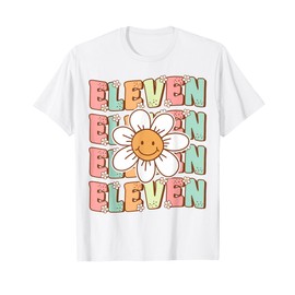 Cute Groovy 11th Birthday Party Daisy Flower Eleven Year Old T-Shirt