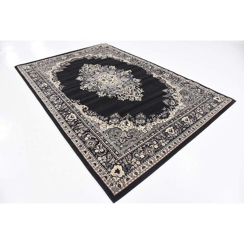 Unique Loom Reza Area Rug, 6 x 9 Feet, Black/Beige